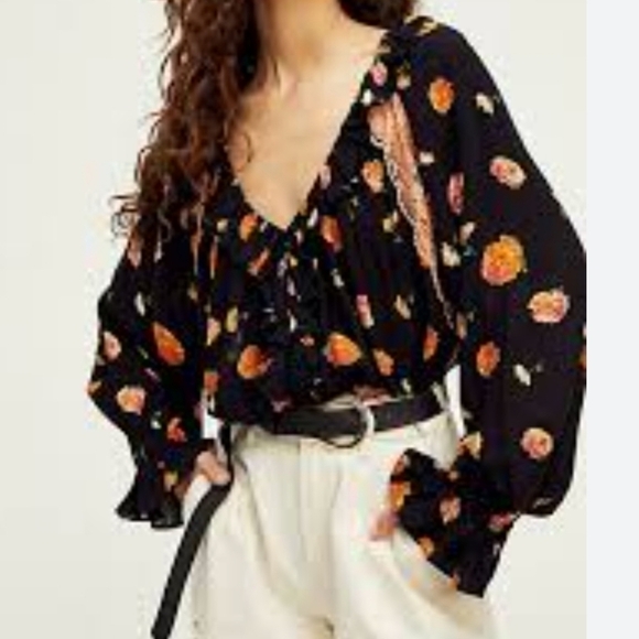 Free People Bodysuit Top Womens Extra Small Poppy Printed Long Sleeve Boho - Picture 2 of 9